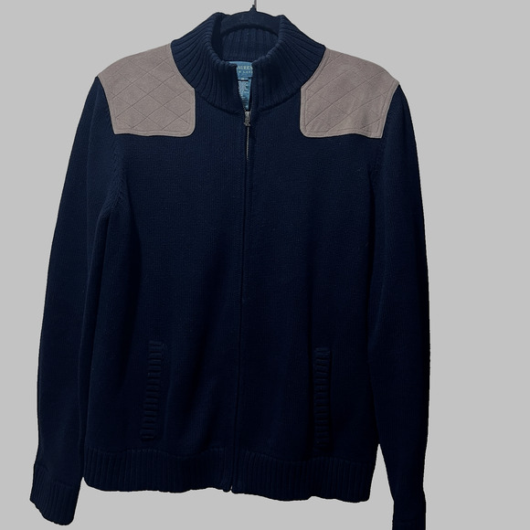 Lauren Ralph Lauren Women Sweater Jacket SZ Med Equestrian Classic Quilted Elbow - Picture 1 of 11